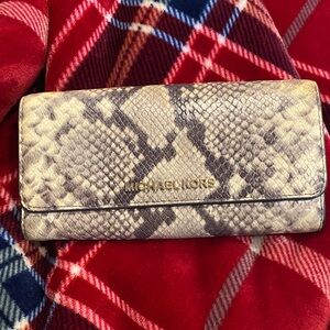 Michael Kors Snake-Embossed Wallet in Gray and Silver